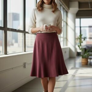 The Limited burgundy wool blend A-line skirt ruffle hem size 6